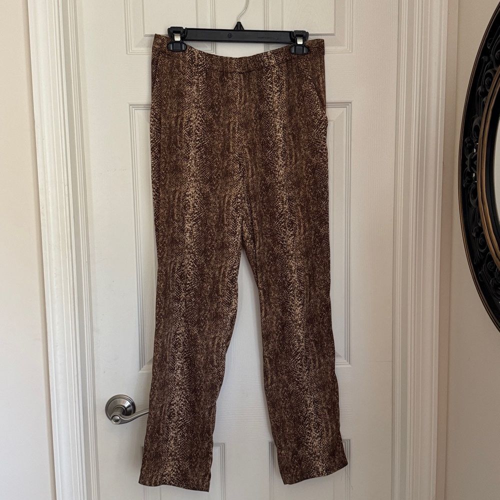 Brown animal, print silky, smooth Pants size small